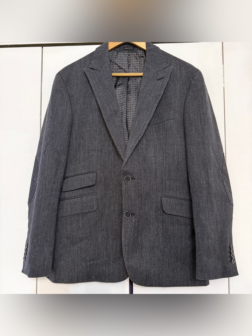 Joseph Abboud JOE Slim Fit Sport Coat Gray Tweed Elbow Patch Tessuti Sondrio 40R